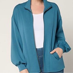 Belle by Kim Gravel ScubaLuxe Blouson Sleeve Zip-Up Jacket